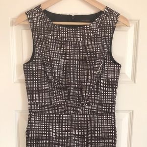 Sheath Dress- Brown & White Crosshatched Pattern
